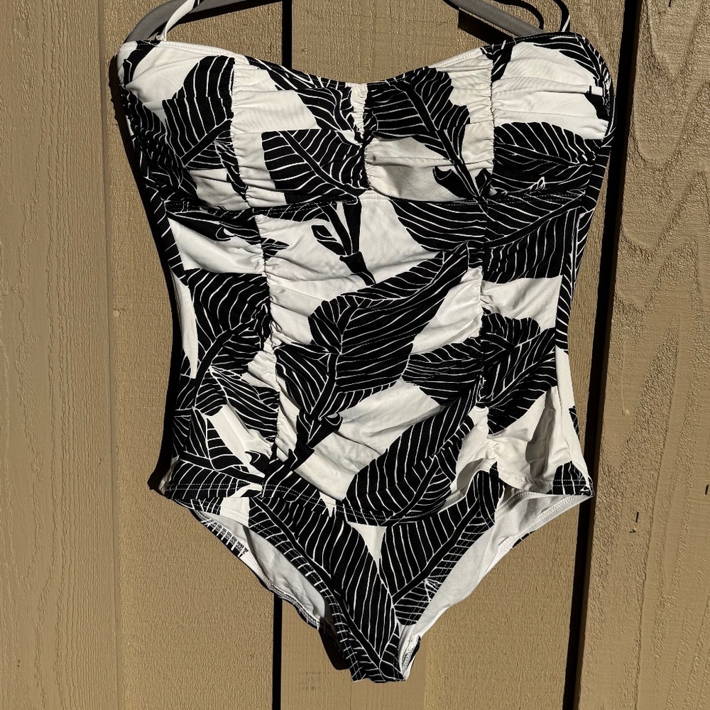 Tommy Bahama Black and White Leaf One-Piece Swimsuit